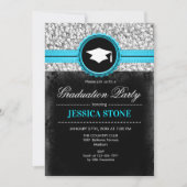 Invitation Graduation Party - Silver Black Turquoise (Devant)