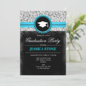 Invitation Graduation Party - Silver Black Turquoise (Debout devant)