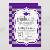 Invitation Graduation Party - Silver Purple Stripes (Devant / Derrière)