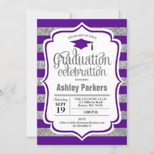Invitation Graduation Party - Silver Purple Stripes