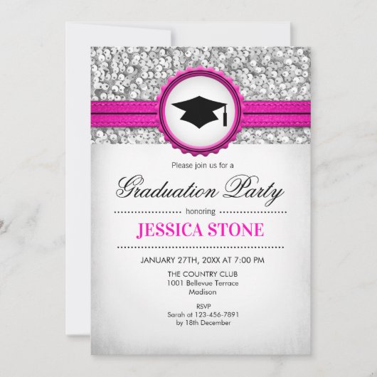 Invitation Graduation Party - Silver White Pink (Devant)
