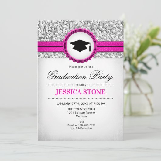 Invitation Graduation Party - Silver White Pink (Debout devant)