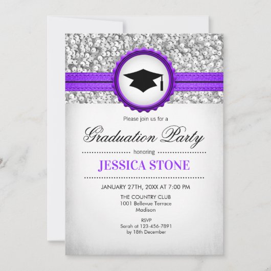 Invitation Graduation Party - Silver White Purple (Devant)