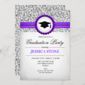 Invitation Graduation Party - Silver White Purple (Devant / Derrière)