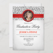Invitation Graduation Party - Silver White Red Photo (Devant)