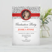 Invitation Graduation Party - Silver White Red Photo (Debout devant)