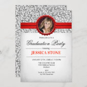 Invitation Graduation Party - Silver White Red Photo (Devant / Derrière)