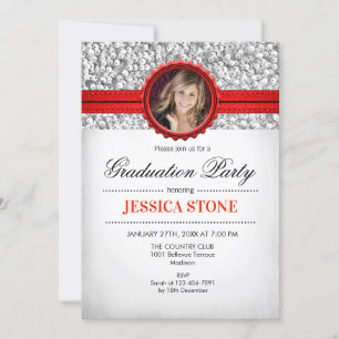 Invitation Graduation Party - Silver White Red Photo