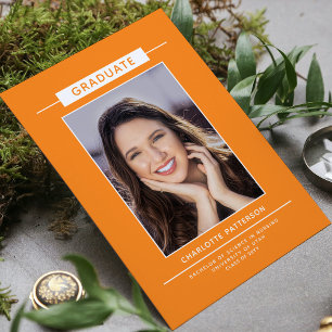 Invitation Graduation Party Simple Modern Script Photo Orange