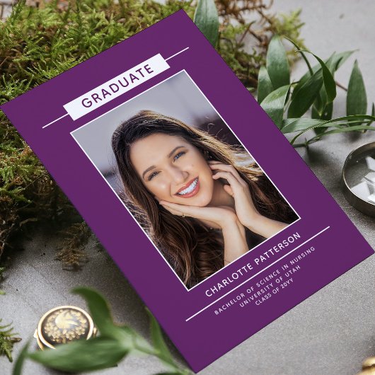 Invitation Graduation Party Simple moderne Script Photo viole