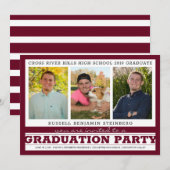 Invitation Graduation Party Trois photos Maroon & Silver (Devant / Derrière)