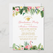 Invitation Graduation Party Tropical Floral Pink Gold (Devant)
