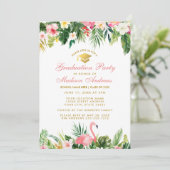 Invitation Graduation Party Tropical Floral Pink Gold (Debout devant)