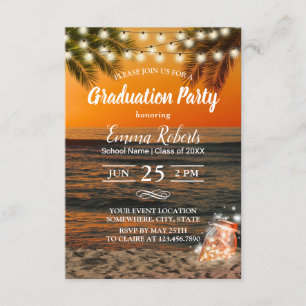 Invitation Graduation Party Tropical Summer Sunset Palm Beach