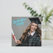 Invitation Graduation Party Turquoise Neon Moderne (Debout devant)