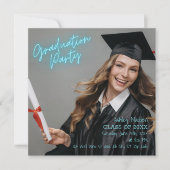 Invitation Graduation Party Turquoise Neon Moderne (Devant)
