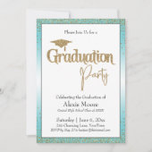 Invitation Graduation Party Turquoise Ombre Gold Confetti (Devant)