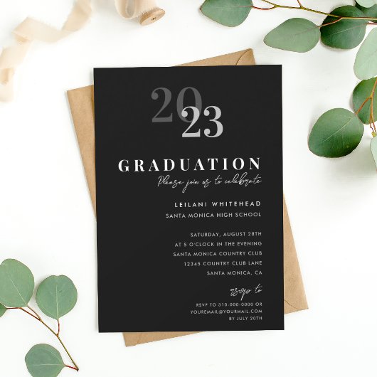 Invitation Graduation Party Typographie moderne Noir