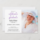 Invitation Graduation Party Violet Script Motif Photo (Devant)