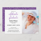 Invitation Graduation Party Violet Script Motif Photo (Devant / Derrière)
