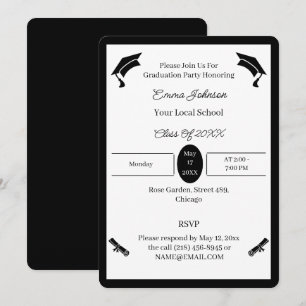Invitation Graduation personnalisée minimaliste en noir et bl