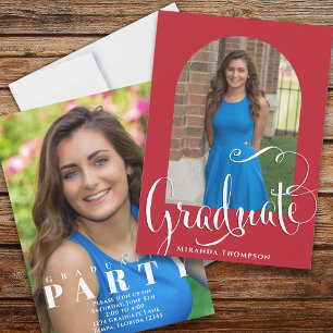 Invitation Graduation Photo Calligraphie Script Cardinal Roug