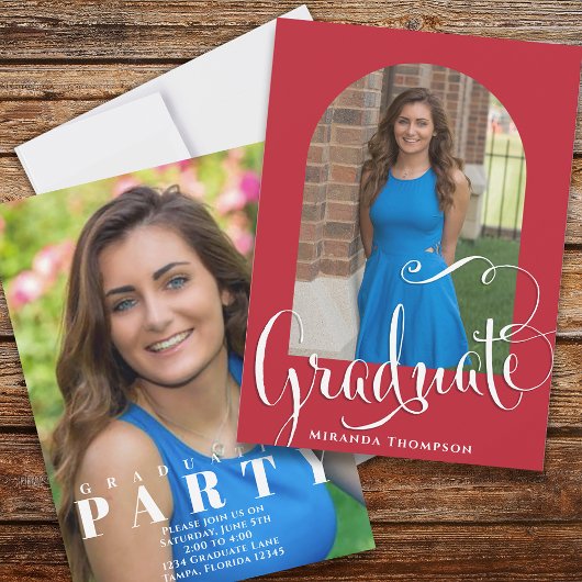 Invitation Graduation Photo Calligraphie Script Cardinal Roug