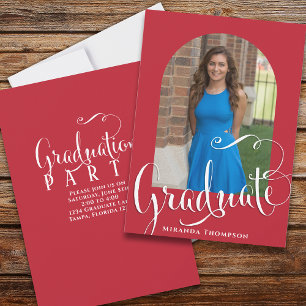 Invitation Graduation Photo Calligraphie Script Cardinal Roug