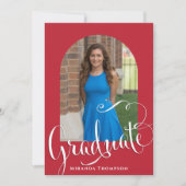 Invitation Graduation Photo Calligraphie Script Cardinal Roug (Devant)