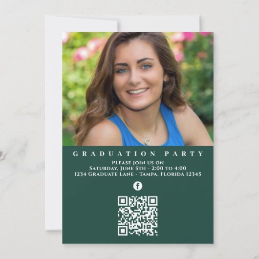 Invitation Graduation Photo Calligraphie Script Dark Green (Dos)
