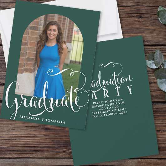 Invitation Graduation Photo Calligraphie Script Dark Green