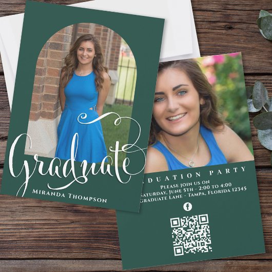 Invitation Graduation Photo Calligraphie Script Dark Green
