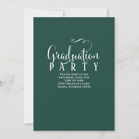 Invitation Graduation Photo Calligraphie Script Dark Green (Dos)