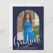 Invitation Graduation Photo Calligraphie Script Navy Blue (Devant)