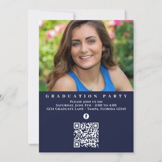 Invitation Graduation Photo Calligraphie Script Navy Blue (Dos)