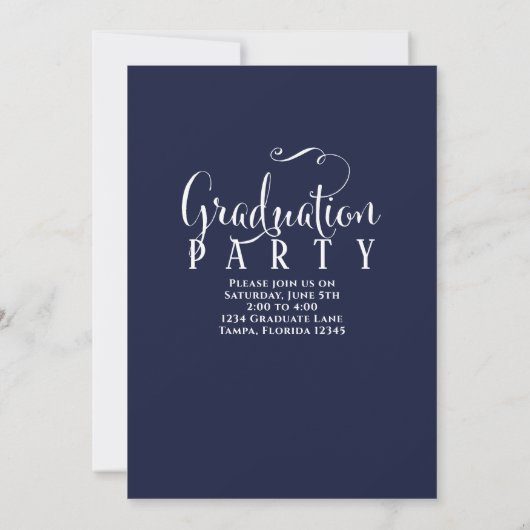 Invitation Graduation Photo Calligraphie Script Navy Blue (Dos)