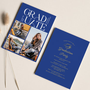 Invitation Graduation Photo Collage Blue 2025 Graduate Party