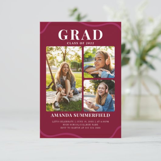 Invitation Graduation Photo Collage Grad 2025 Party (Debout devant)