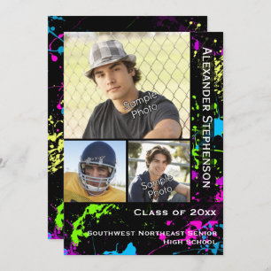 Invitation Graduation photo de Neon Paint Splatter