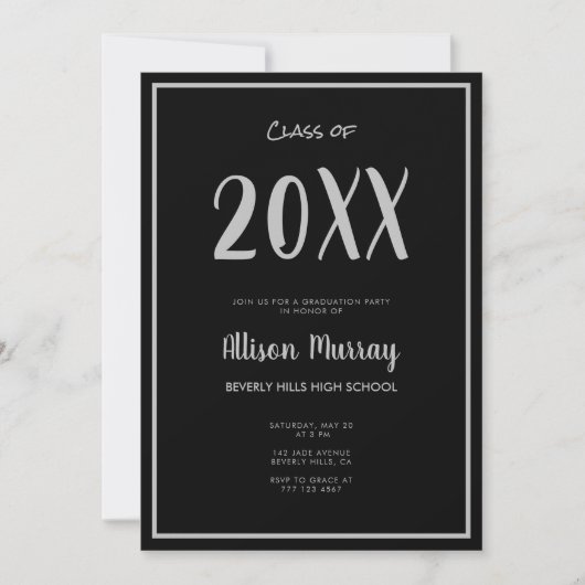 Invitation Graduation photo de script noir moderne (Devant)
