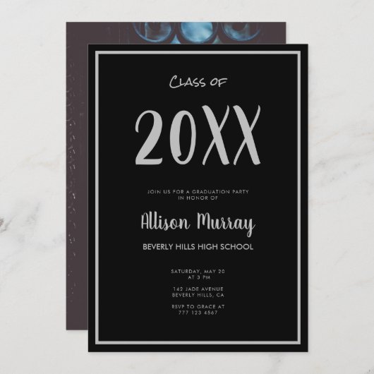 Invitation Graduation photo de script noir moderne (Devant / Derrière)