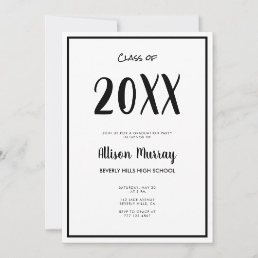 Invitation Graduation photo de script noir moderne (Devant)