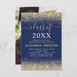 Invitation Graduation Photo Gold Marine Classe bleue de 2022 