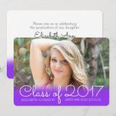 Invitation Graduation photo horizontale Purple Classe de 2017 (Devant / Derrière)