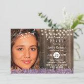 Invitation Graduation photo Lavande de bois rustique Floral (Debout devant)
