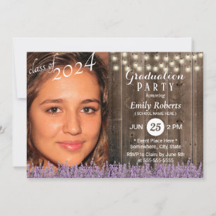 Invitation Graduation photo Lavande de bois rustique Floral