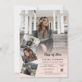 Invitation Graduation photo minimaliste moderne rose-rousse (Devant)