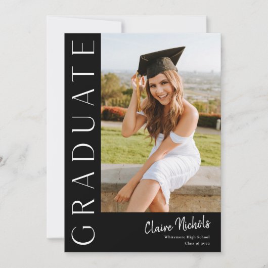 Invitation Graduation photo moderne en noir et blanc vertical (Devant)