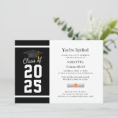 Invitation Graduation photo moderne noir blanc noir 2025 (Debout devant)