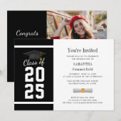 Invitation Graduation photo moderne noir blanc noir 2025 (Devant / Derrière)